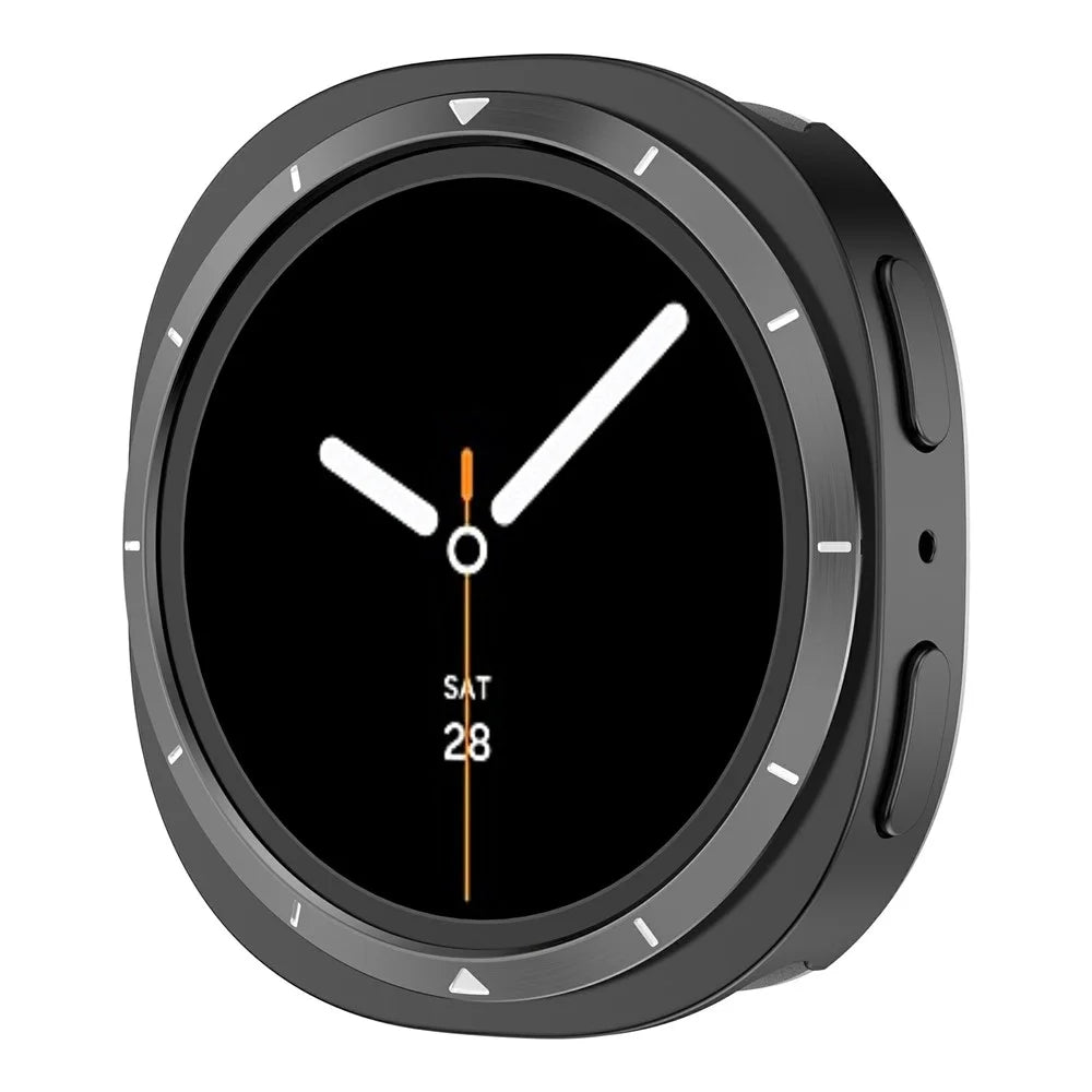 For Samsung Galaxy Watch8 44mm Metal Frame PC Protective Case Zinc Alloy Shell Cover with Scale Markings - Black  /  White - 1