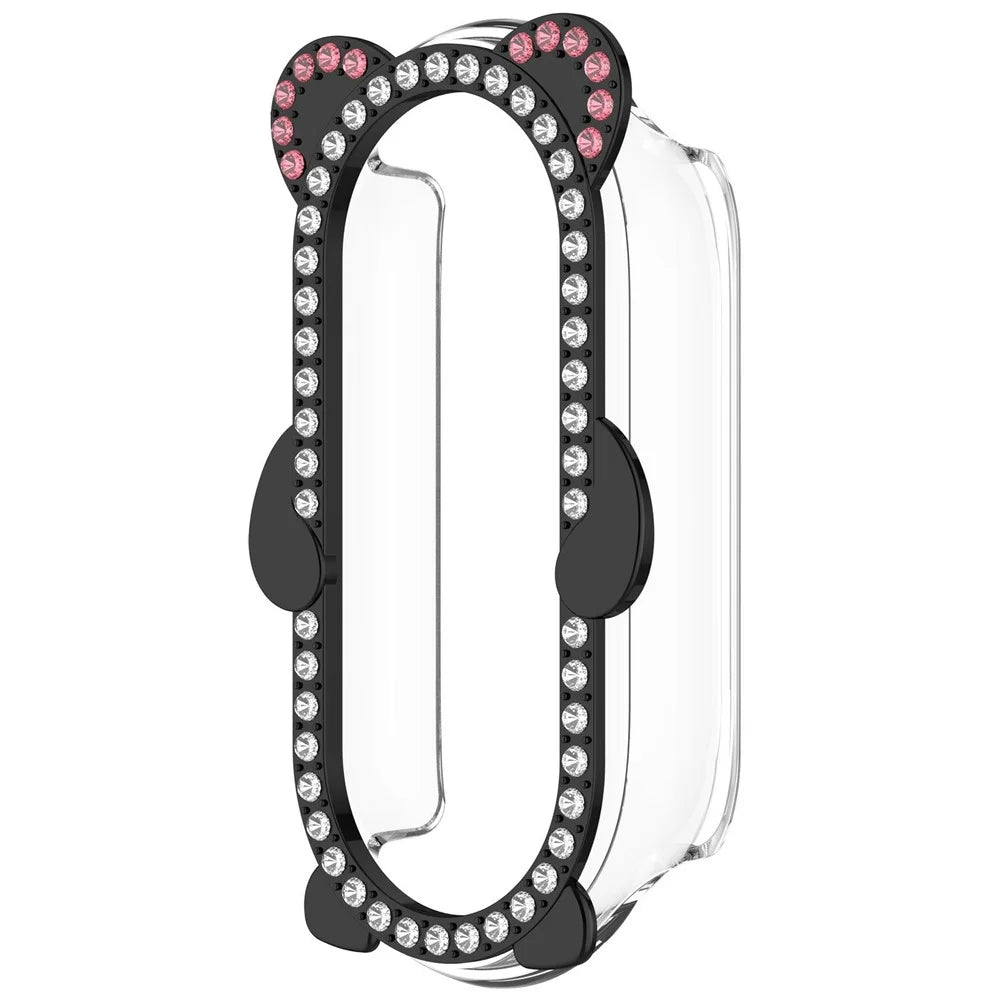 Watch Case For Xiaomi Smart Band 9  /  9 NFC Rhinestones Bear Design PC Zinc Alloy Semi-Enclosed Hollow Protective Cover - Transparent Black - 3