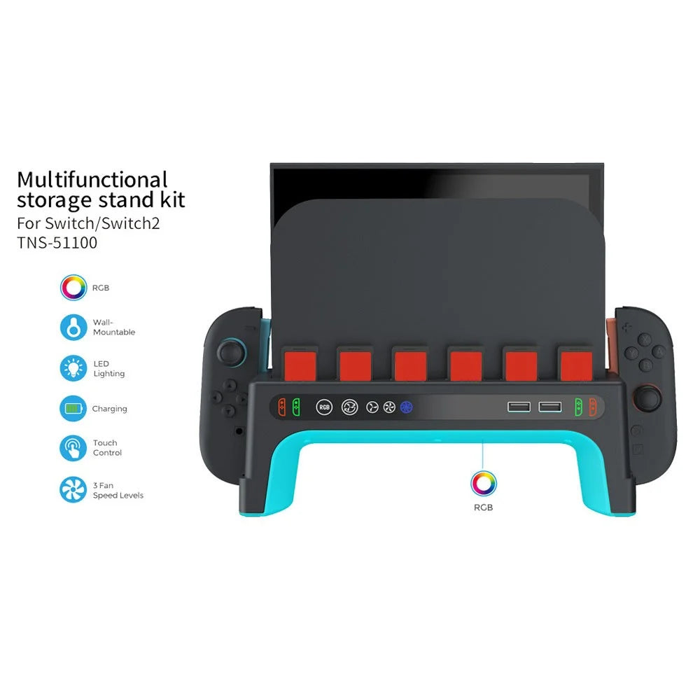 DOBE FOMIS ELECTRONICS TNS-51100 For Nintendo Switch 2  /  Switch Console Dock Cooling Fan Controller Charging Stand with RGB Lights Game Card Storage - Black - 7