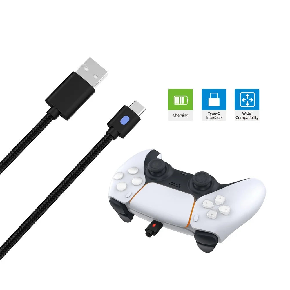 DOBE FOMIS ELECTRONICS TY-0803B 3m Gaming Controller Charging Cable for Sony PlayStation 5 / Nintendo Switch / Xbox Series USB-A to USB-C Data Cord - Black - 3