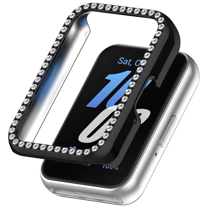 For Huawei Band 11 PC Watch Protective Case Rhinestone Decor Hollow PC Watch Cover - Black - 1