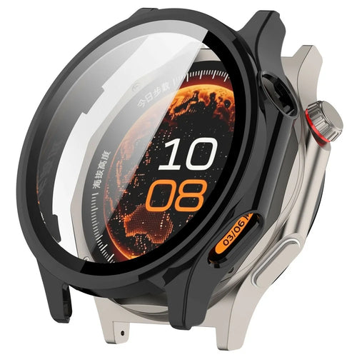 For Oppo Watch X3 / OnePlus Watch 4 Case Hard PC Watch Protective Cover with Tempered Glass Film - Black - 1