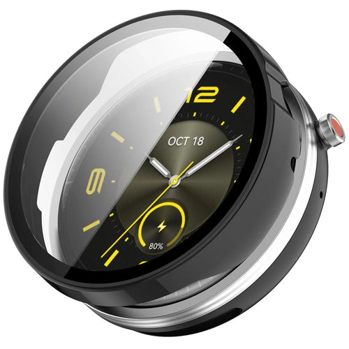 For Honor Watch GS 5 Case Hard PC Watch Protective Cover with Tempered Glass Film - Black - 1