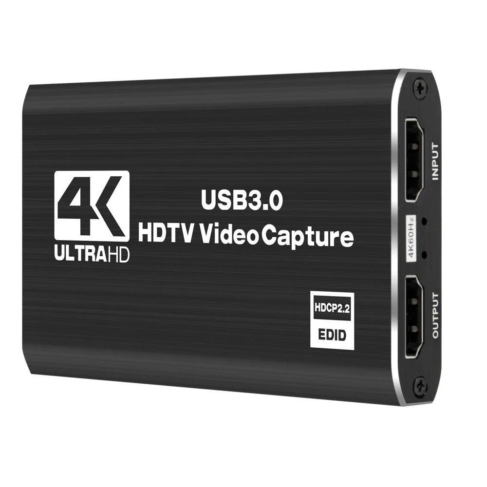 4K 60Hz HD to USB 3.0 Video Capture Card Gaming Live Streaming Recording Adapter with Loop Out - Black - 2