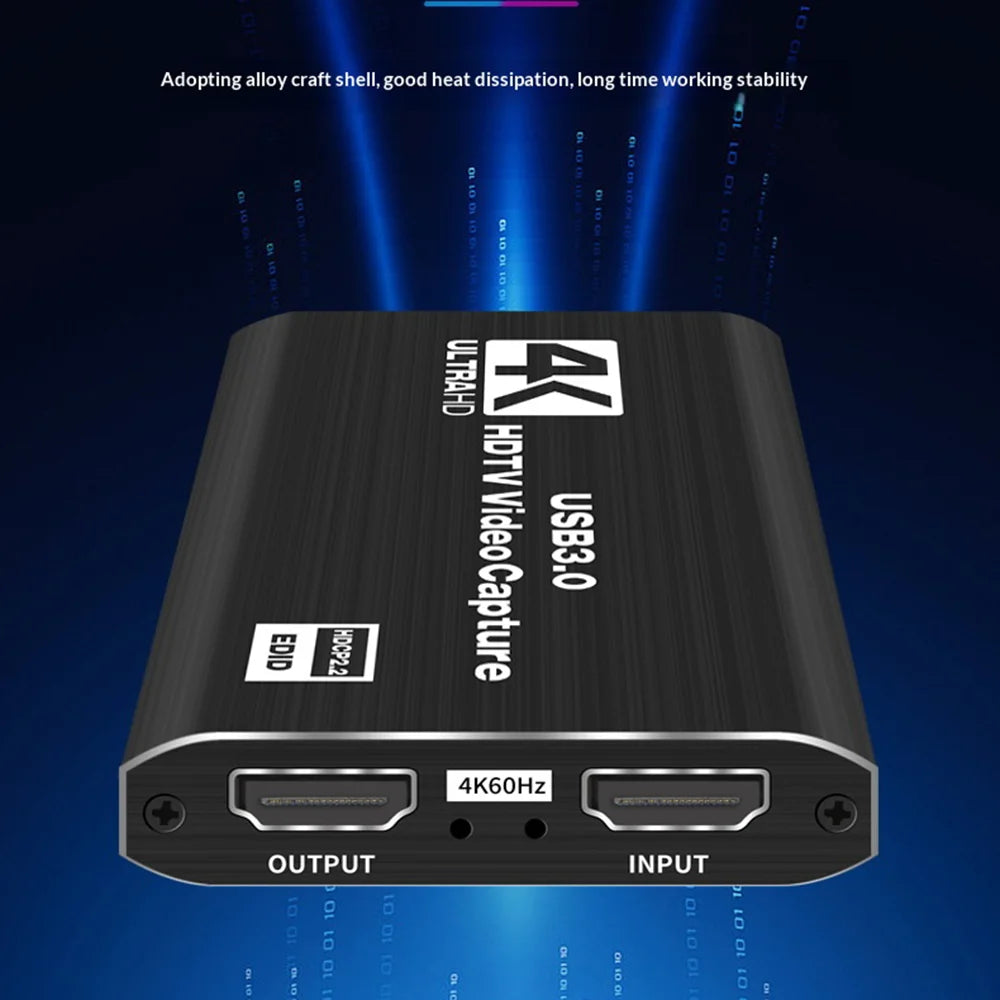 4K 60Hz HD to USB 3.0 Video Capture Card Gaming Live Streaming Recording Adapter with Loop Out - Black - 7
