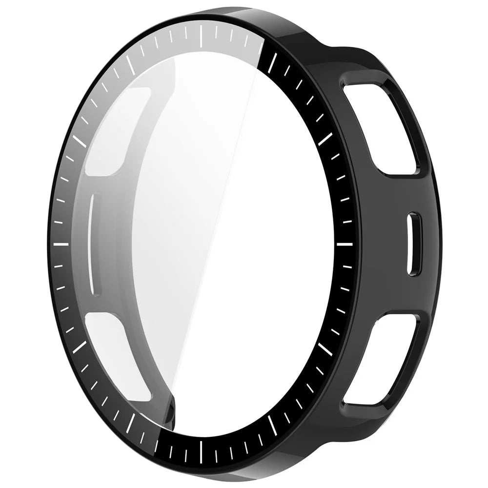 For Huami Amazfit Active 3 Premium Case Hard PC Watch Protective Cover with Tempered Glass Film - Glossy Black - 2