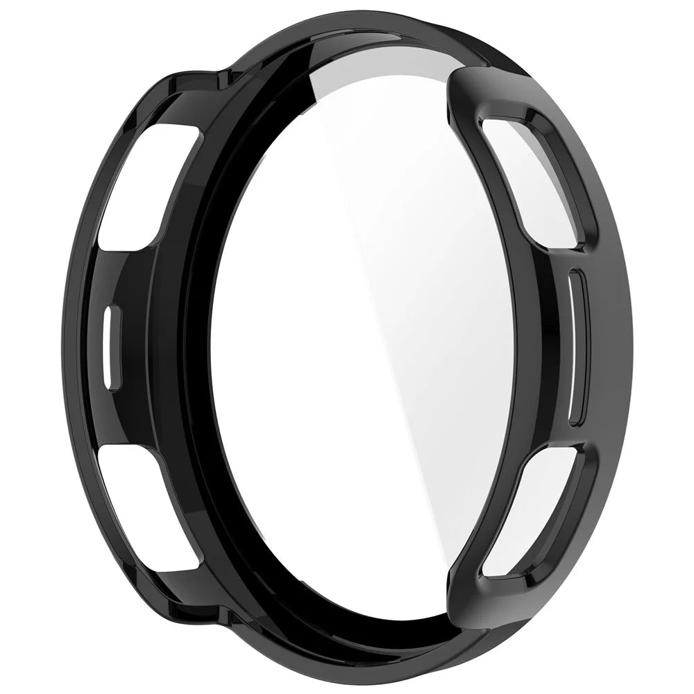 For Huami Amazfit Active 3 Premium Case Hard PC Watch Protective Cover with Tempered Glass Film - Glossy Black - 3