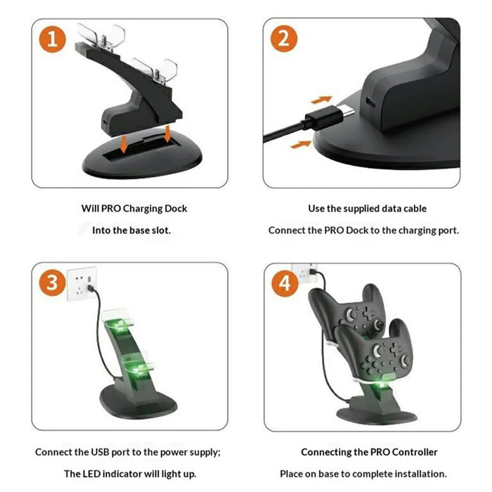 IPLAY HBS-2908 For Nintendo Switch 2 Pro Dual Controller Charging Dock with LED Indicator - Black - 6