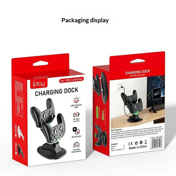 IPLAY HBS-2908 For Nintendo Switch 2 Pro Dual Controller Charging Dock with LED Indicator - Black - 7