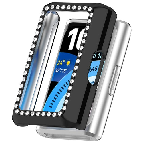 For Huawei Band 11 Pro Watch Case Rhinestone Decor Hard PC Hollow Watch Cover - Electroplating Black - 1