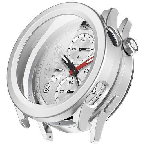 For Xiaomi Watch S5 Case Hard PC Watch Protective Cover with Tempered Glass Film - Matte Silver - 1