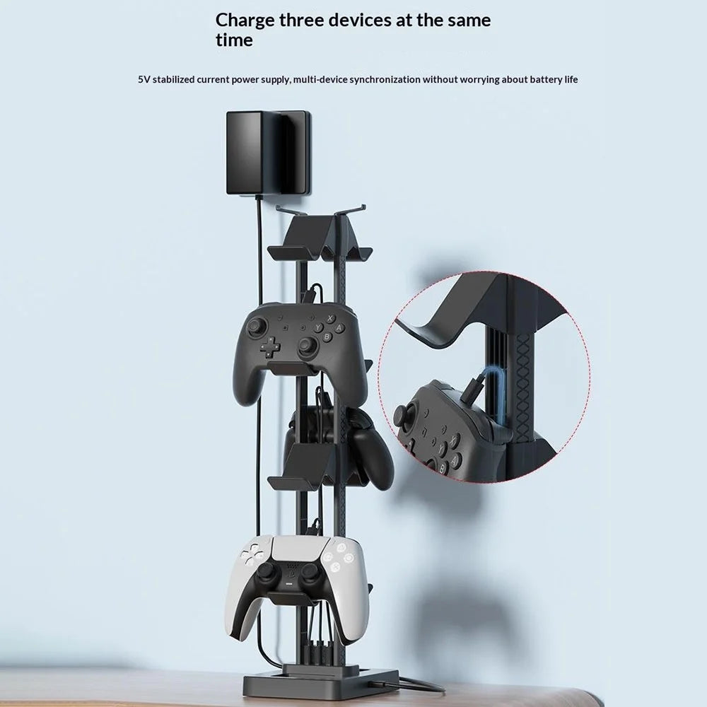 IPLAY HBS-2846 Gamepad Storage Stand 8 Controllers Charging Station for PS5 PS4 Xbox Switch Pro Desktop Organizer with Cable Management - 6