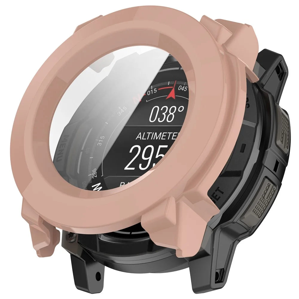For Garmin Instinct 3 AMOLED 50mm / Instinct 3 Solar 50mm Protective Case with Tempered Glass Screen Protector PC Watch Cover - Pink - 1