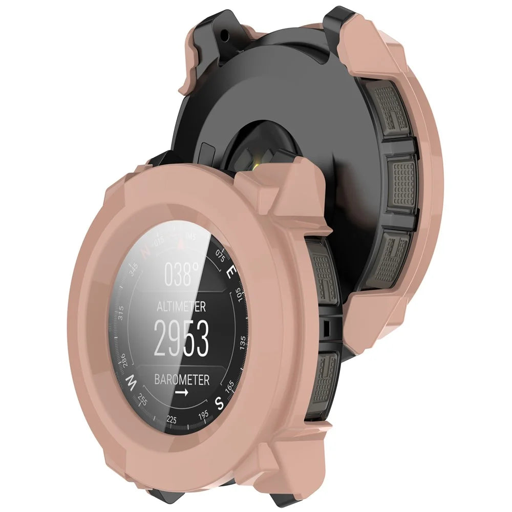For Garmin Instinct 3 AMOLED 50mm / Instinct 3 Solar 50mm Protective Case with Tempered Glass Screen Protector PC Watch Cover - Pink - 3