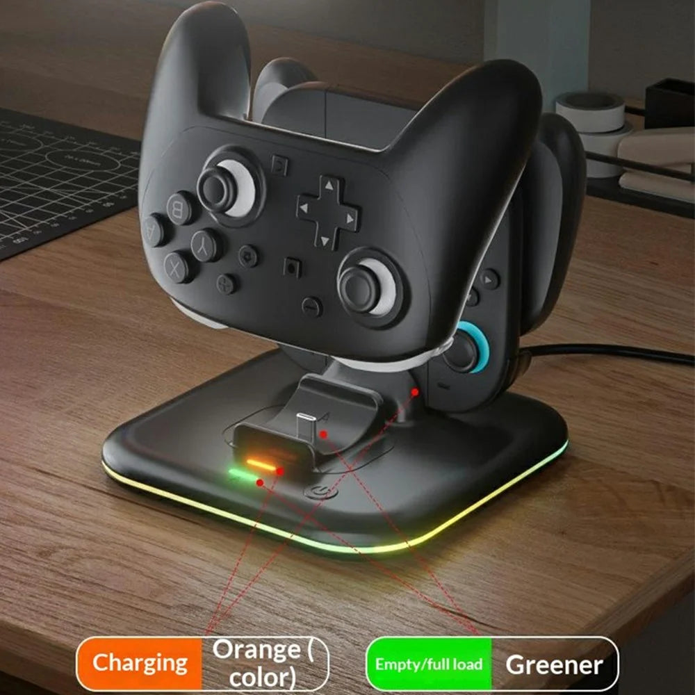 IPLAY HBS-2872 For Nintendo Switch 2 Pro / Switch 2 Joy-Con Grip Controller Charging Base with 9-Level LED Ambient Lights - Black - 5