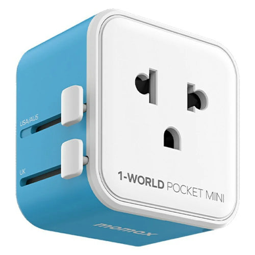 MOMAX UA37 1-World Pocket Mini Ultra-Thin Universal Travel Charger Adapter 2500W Global Plug Wall Charger - Blue - 1
