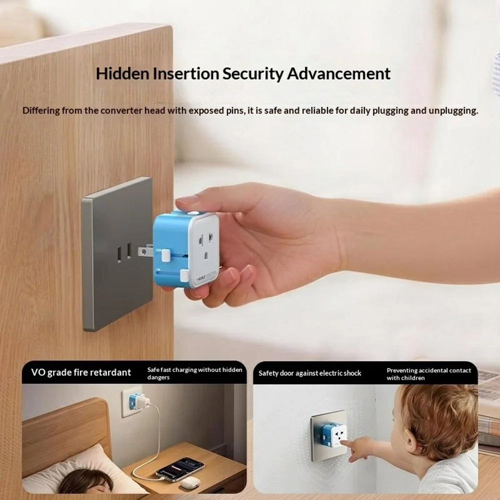MOMAX UA37 1-World Pocket Mini Ultra-Thin Universal Travel Charger Adapter 2500W Global Plug Wall Charger - Blue - 3