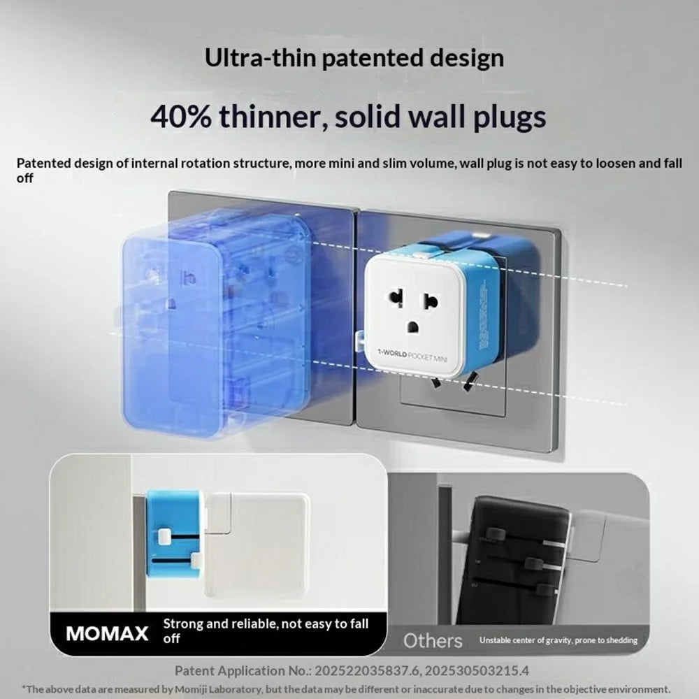 MOMAX UA37 1-World Pocket Mini Ultra-Thin Universal Travel Charger Adapter 2500W Global Plug Wall Charger - Blue - 4