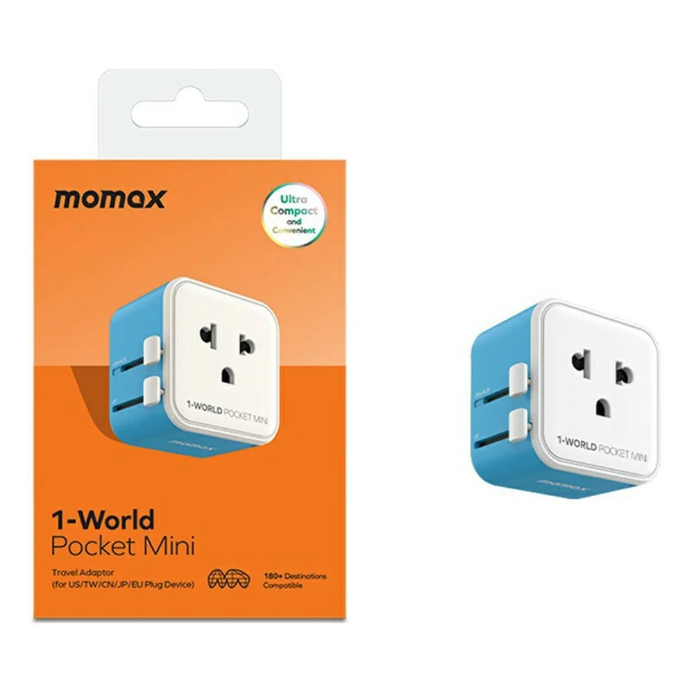 MOMAX UA37 1-World Pocket Mini Ultra-Thin Universal Travel Charger Adapter 2500W Global Plug Wall Charger - Blue - 7