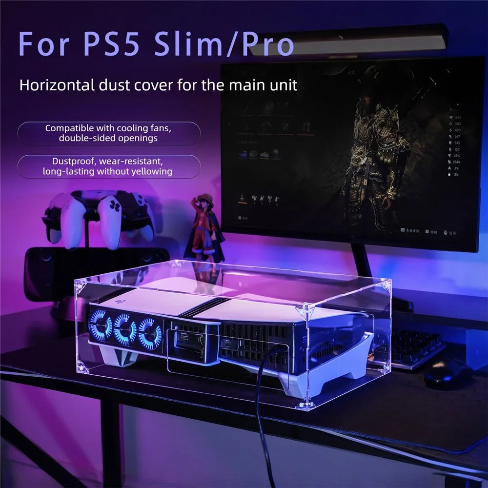 13020032 For PS5 Pro  /  PS5 Slim Acrylic Dust Cover Transparent Horizontal Stand Protective Case with Ventilation Ports - 2