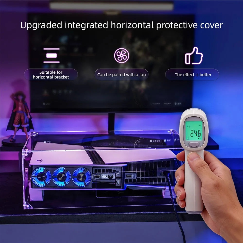 13020032 For PS5 Pro  /  PS5 Slim Acrylic Dust Cover Transparent Horizontal Stand Protective Case with Ventilation Ports - 3
