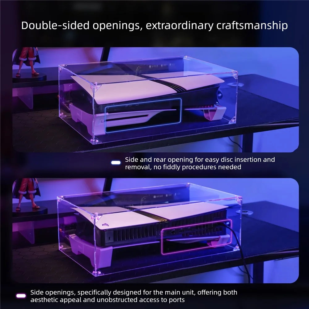 13020032 For PS5 Pro  /  PS5 Slim Acrylic Dust Cover Transparent Horizontal Stand Protective Case with Ventilation Ports - 4