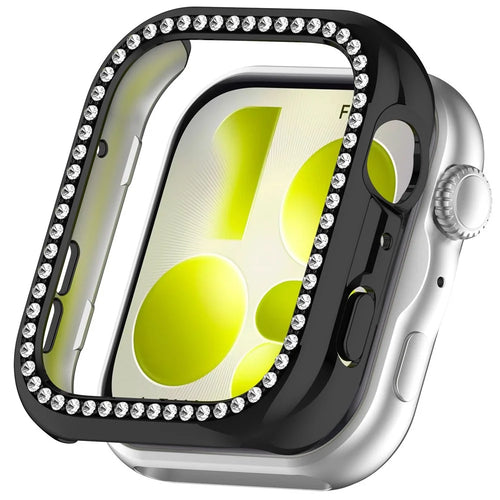 For Huawei Watch Fit 5 Case Rhinestones Decor Clear PC Watch Frame Half Cover - Electroplated Black - 1