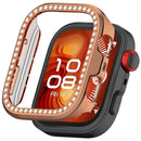 For Huawei Watch Fit 5 Pro Case Rhinestones Decor Clear PC Watch Frame Half Cover - Electroplated Rose Gold - 1