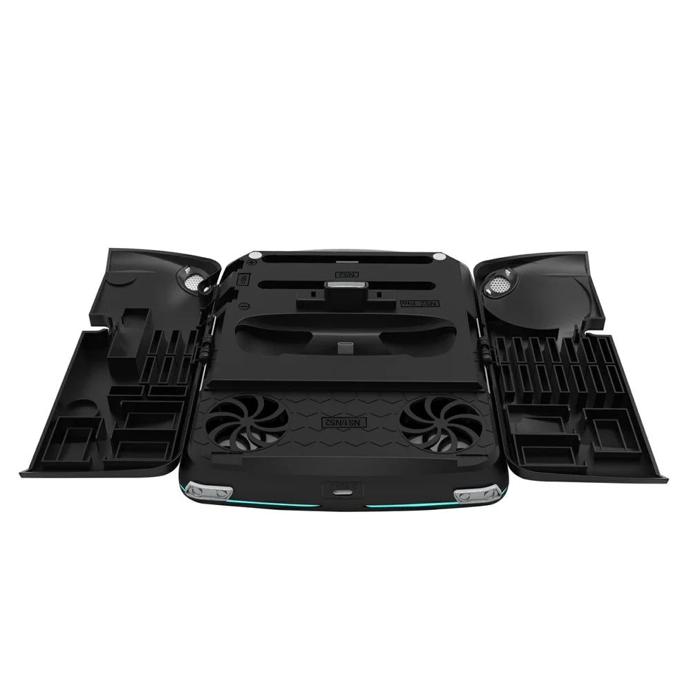 KJH-NS2-569 Multi-Functional Cooling Charging Stand for Nintendo Switch 1  /  OLED  /  2 Gaming Console Charger RGB Light Game Card Storage Stand - Black - 5