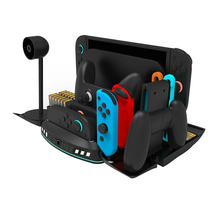 KJH-NS2-569 Multi-Functional Cooling Charging Stand for Nintendo Switch 1  /  OLED  /  2 Gaming Console Charger RGB Light Game Card Storage Stand - Black - 7