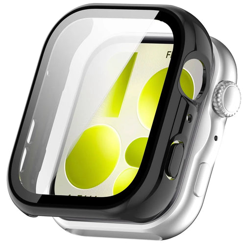 For Huawei Watch Fit 5 Watch Case Hard PC Shell with Integrated Tempered Glass Screen Protector - Glossy Black - 1