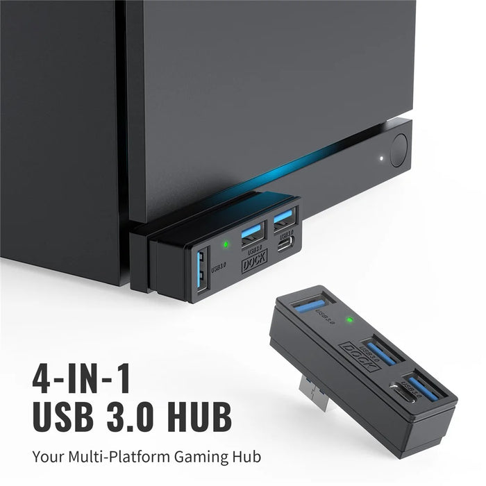 JYS SDM007 4-in-1 USB Hub 3x USB-A 3.0 + 1x USB-C 5Gbps Mini Dock for Steam Machine  /  PS5  /  PC - Black - 2