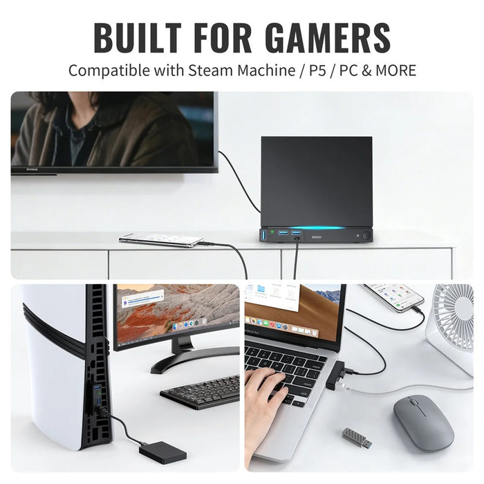 JYS SDM007 4-in-1 USB Hub 3x USB-A 3.0 + 1x USB-C 5Gbps Mini Dock for Steam Machine  /  PS5  /  PC - Black - 6