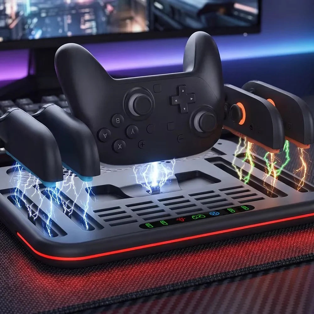 DOBE FOMIS ELECTRONICS TNS-51126 Gaming Charging Station for Nintendo Switch Pro  /  Switch 1  /  Switch 2  /  Switch OLED  /  Cooling Fan Charging Dock RGB LED Joy-Con Stand Game Card Storage Stand - 4