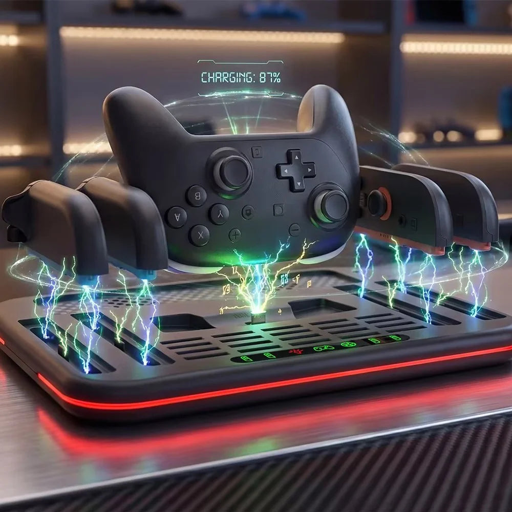 DOBE FOMIS ELECTRONICS TNS-51126 Gaming Charging Station for Nintendo Switch Pro  /  Switch 1  /  Switch 2  /  Switch OLED  /  Cooling Fan Charging Dock RGB LED Joy-Con Stand Game Card Storage Stand - 5