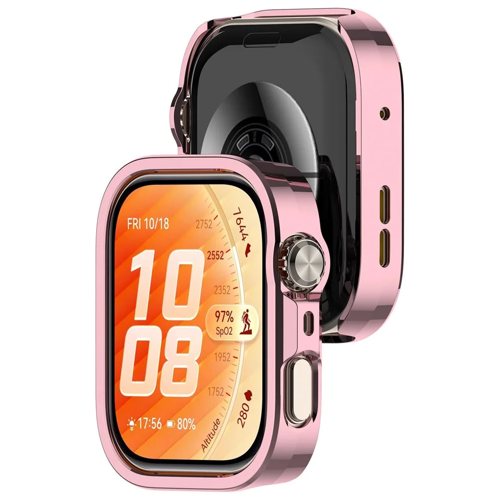 For Huawei Watch Fit 5 Pro Case Hollow Design Half Coverage PC Protective Shell - Electroplating Pink - 3