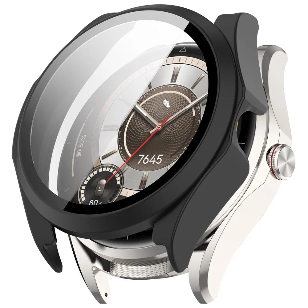 For Huawei Watch Buds 2 Watch Case Hard PC Shell with Tempered Glass Screen Protector - Matte Black - 1
