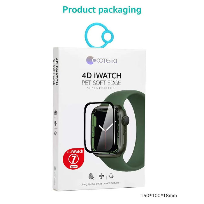 COTECI 24001 PET Screen Protector for Apple Watch Series 9 / 8 / 7 41mm Soft Edge Full Coverage Film - Black - 6
