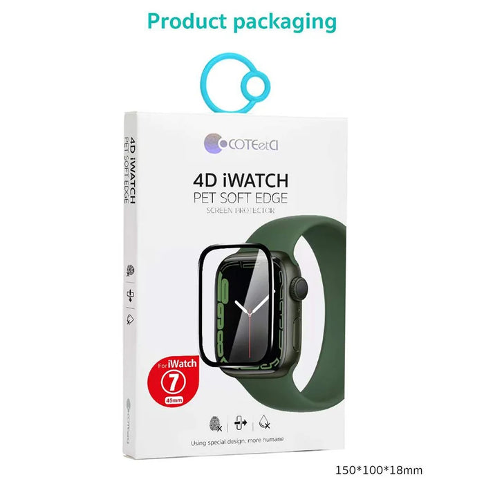 COTECI 24001 PET Screen Protector for Apple Watch Series 9 / 8 / 7 45mm Soft Edge Full Coverage Film - Black - 6