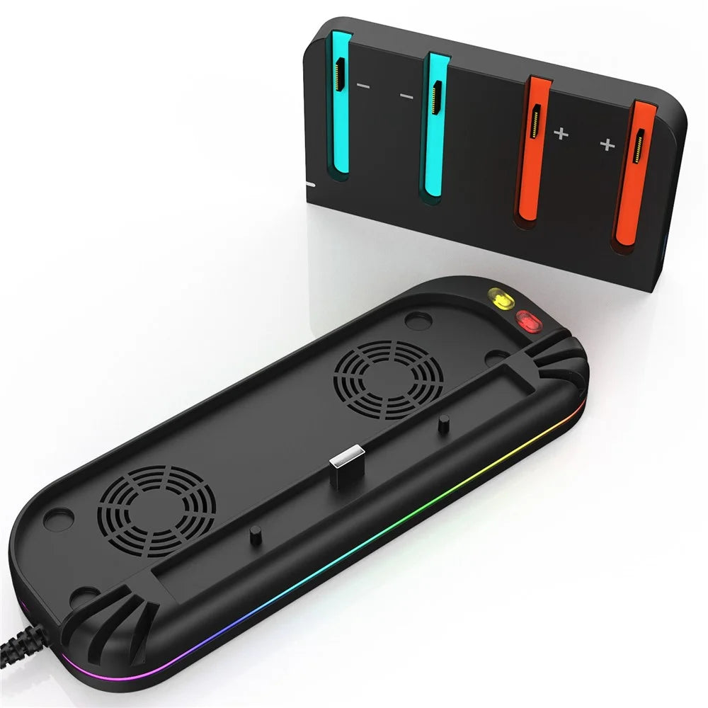 YZC-529 Multifunctional Joy-Con Charging Dock for Nintendo Switch 2 Magnetic 4 Slots Game Card Storage Cooling Fan Charging Station with RGB Lighting - Black - 2