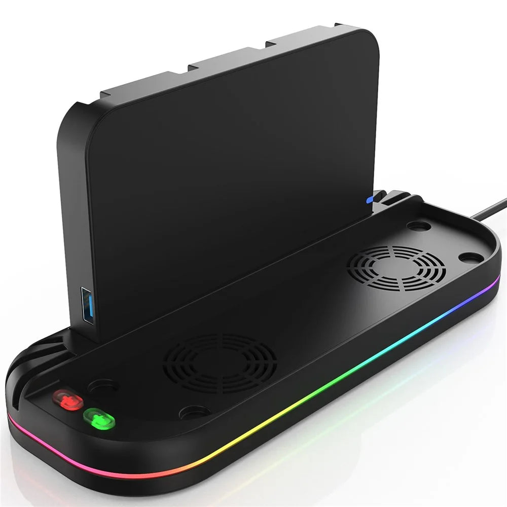 YZC-529 Multifunctional Joy-Con Charging Dock for Nintendo Switch 2 Magnetic 4 Slots Game Card Storage Cooling Fan Charging Station with RGB Lighting - Black - 3