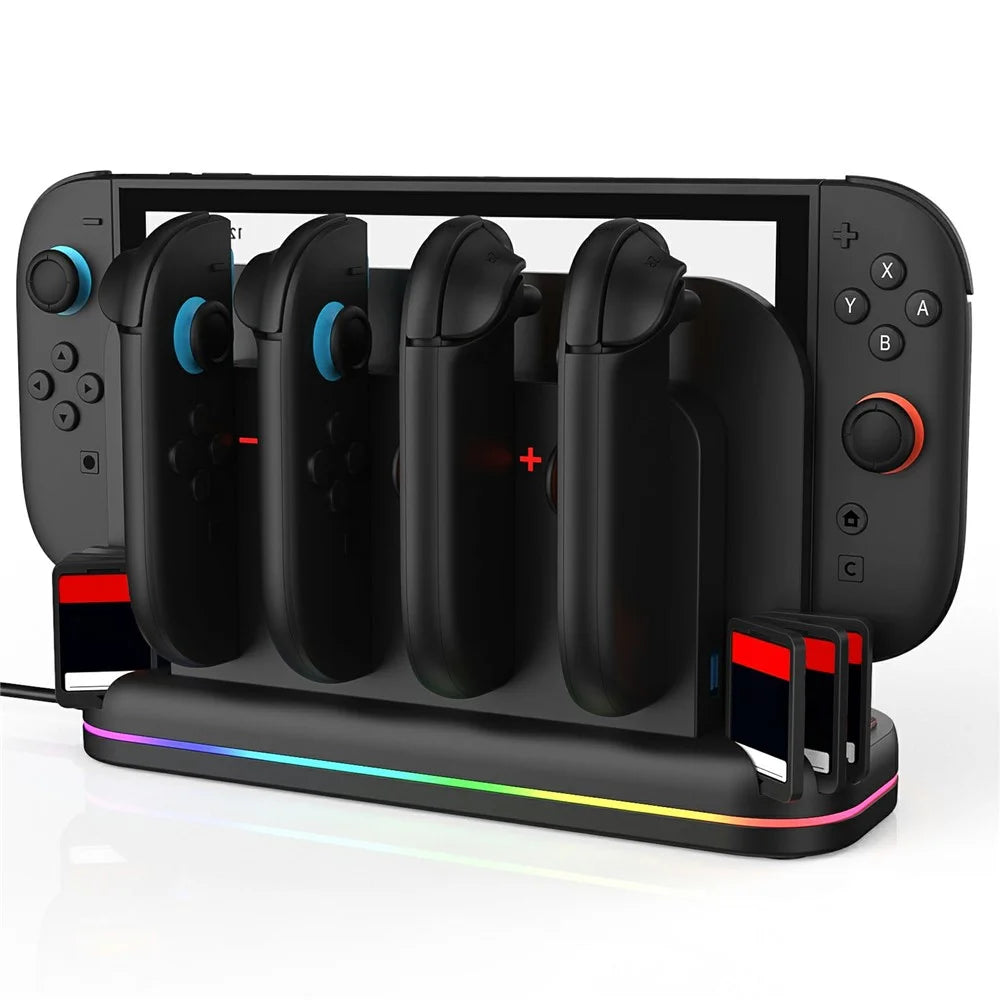 YZC-529 Multifunctional Joy-Con Charging Dock for Nintendo Switch 2 Magnetic 4 Slots Game Card Storage Cooling Fan Charging Station with RGB Lighting - Black - 4