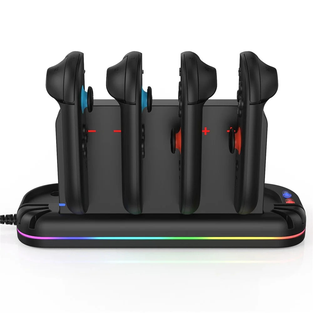 YZC-529 Multifunctional Joy-Con Charging Dock for Nintendo Switch 2 Magnetic 4 Slots Game Card Storage Cooling Fan Charging Station with RGB Lighting - Black - 5