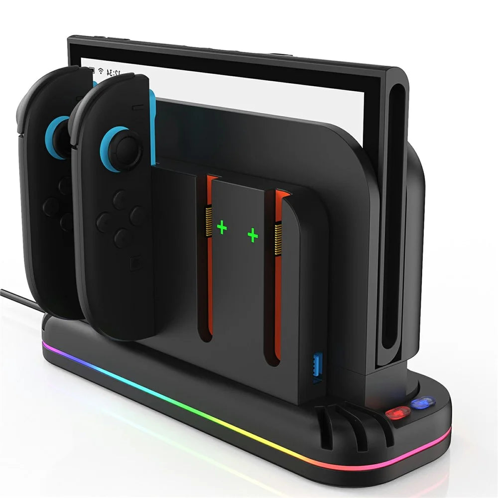 YZC-529 Multifunctional Joy-Con Charging Dock for Nintendo Switch 2 Magnetic 4 Slots Game Card Storage Cooling Fan Charging Station with RGB Lighting - Black - 6