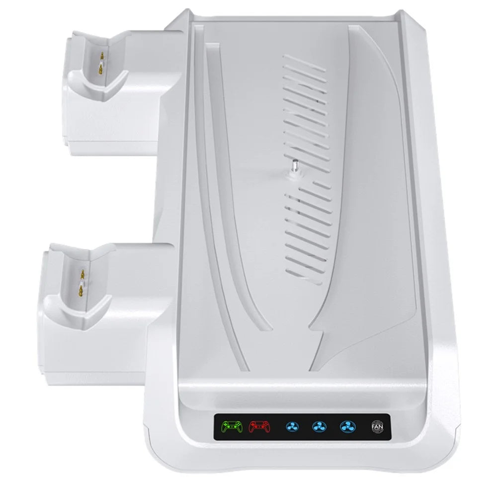 P5029 PS5  /  PS5 Pro  /  PS5 Slim  /  Standard Cooling Dock 3-Speed Fan Dual Controller Wireless Charging Station with Headset Stand - White - 1