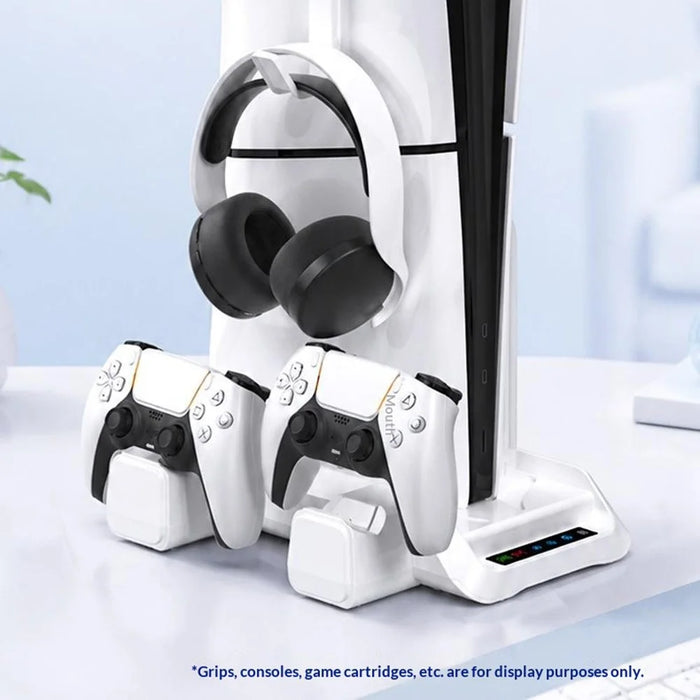 P5029 PS5  /  PS5 Pro  /  PS5 Slim  /  Standard Cooling Dock 3-Speed Fan Dual Controller Wireless Charging Station with Headset Stand - White - 3