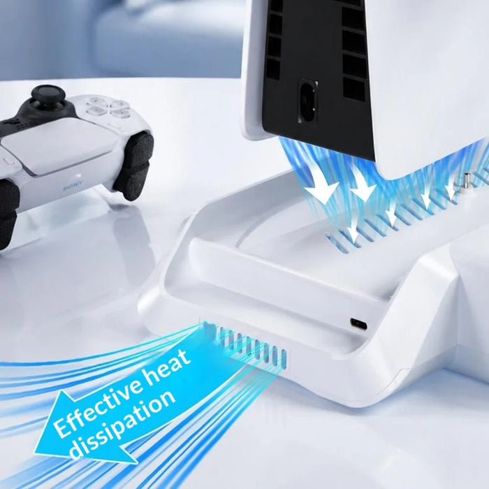 P5029 PS5  /  PS5 Pro  /  PS5 Slim  /  Standard Cooling Dock 3-Speed Fan Dual Controller Wireless Charging Station with Headset Stand - White - 4