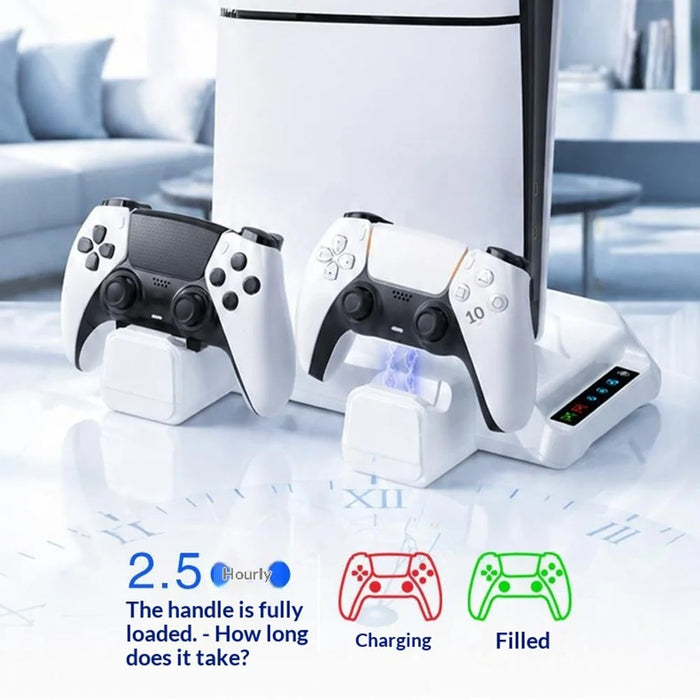 P5029 PS5  /  PS5 Pro  /  PS5 Slim  /  Standard Cooling Dock 3-Speed Fan Dual Controller Wireless Charging Station with Headset Stand - White - 6