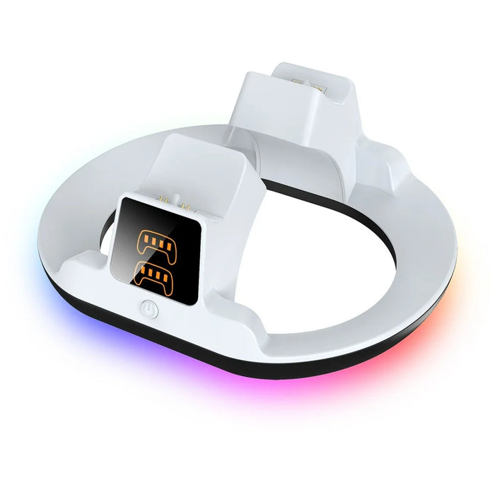 YZC-523 Dual Charging Stand for PS5  /  PS5 Edge Controller RGB Lighting LED Display Fast Charge Dock Station - White - 3