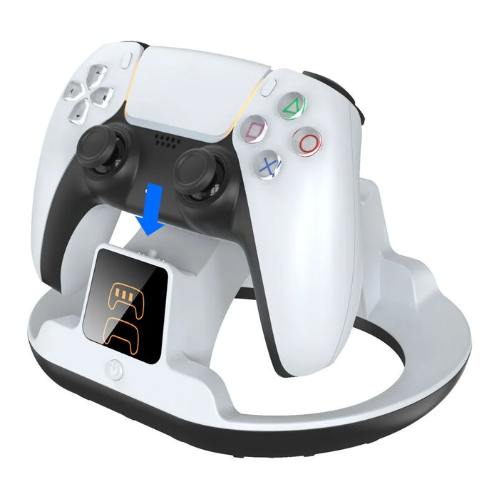 YZC-523 Dual Charging Stand for PS5  /  PS5 Edge Controller RGB Lighting LED Display Fast Charge Dock Station - White - 6